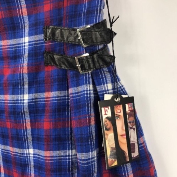 🍂🍁 Fall Dolls Kill Freestyle Revolution Blue Plaid Mini Skirt Sz JXL - Picture 5 of 6